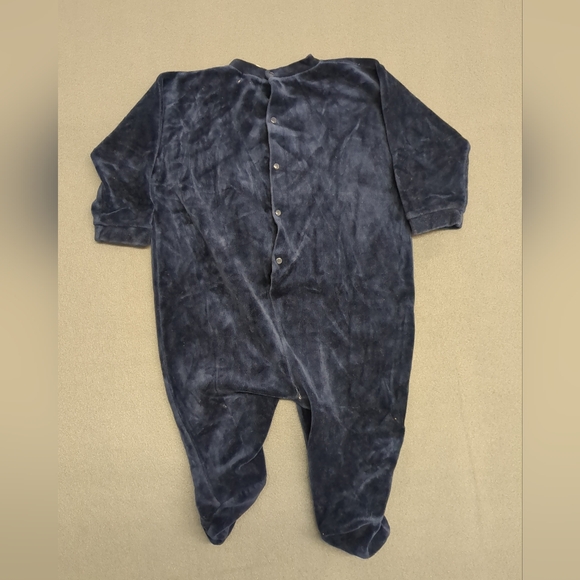 Vintage Jacadi Velvet Blue Bear Jumpsuit Pajamas 12MO - Picture 3 of 10